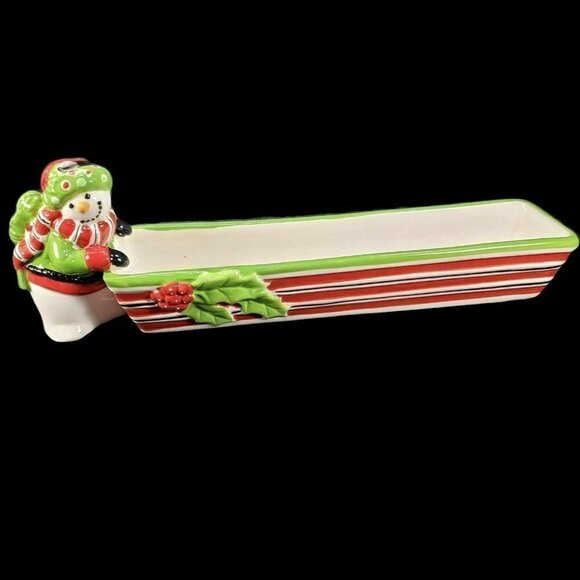Fitz and Floyd Cookie Cracker Cradle Friends Gather Here Xmas Holiday Plate‎ - Picture 1 of 12